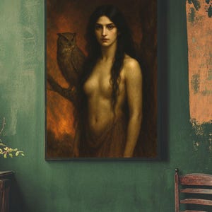 Lámina artística de Lilith: Diosa oscura, búho, decoración gótica para el hogar imagen 5