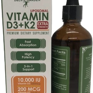 Vitamin D3 K2 Drops for Adults: Liposomal Vitamin D3 K2 Liquid Drops Unflavored, Pure and Vegan, 100ml; Extra Strength 10000 iu Liposomal