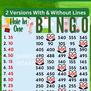 SALE! Hole In One 500 WTA In Each Row, 15 Line PYP Themed Bingo Board **