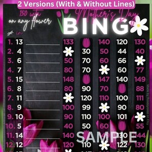 Mothers Day 150 WTA, 15 Line PYP Themed Bingo Board