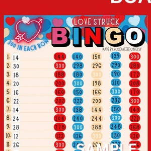 SALE! VALENTINES! Love Struck 300 WTA In Each Row, 15 Line Pyp Themed Bingo Board