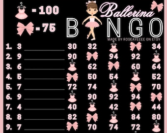 Ballerina 100 WTA & 75 In Each Row, 15 Line PYP Themed Bingo Board, 2 Versions (With/Without Lines)