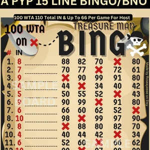 Mapa del Tesoro 100 WTA (Mín. 10), Tablero de Bingo con temática PYP de 15 líneas *Tablero Pro*