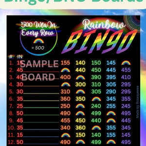 SALE! Rainbow 500 WTA In Each Row, 15 Line PYP Themed Bingo Board **