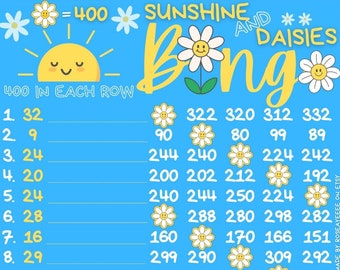 Sunshine & Daisies 400 WTA 15 Line PYP Themed Bingo Board 