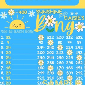Tablero de bingo Sunshine & Daisies 400 WTA, 15 líneas, temática PYP (con/sin líneas incluidas)