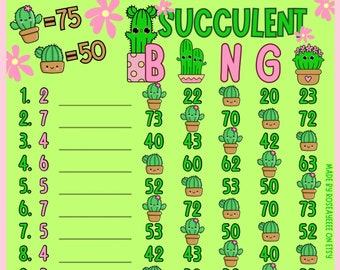 Succulent 75 WTA And 50 In Each Row, 15 Line Pyp Themed Bingo Board With & Without Lines