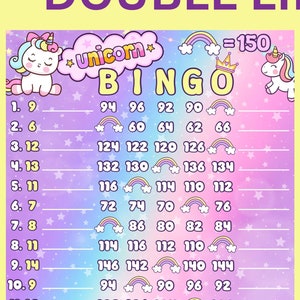 Unicorn 150 WTA Double Lines (With/Without Lines) 15 Line Pyp Themed Bingo Board