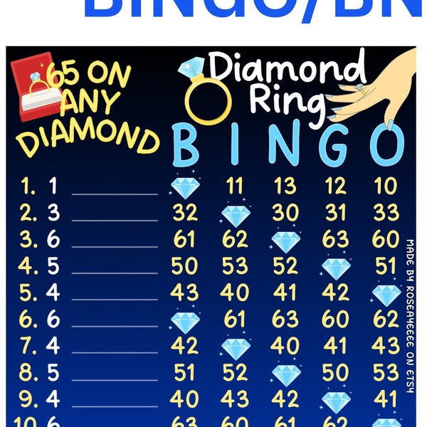 Diamond Ring 65 WTA (With/Without Lines) 15 Line Pyp Themed Bingo Board