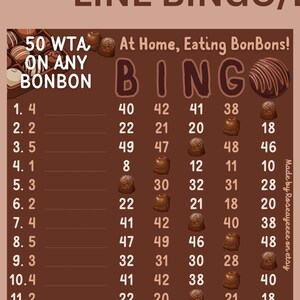 Essen BonBons 50 WTA in jeder Reihe, 15-zeiliges PYP Themed Bingo Board, 2 Versionen (mit / ohne Linien)