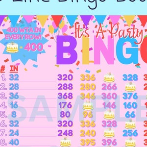 BIRTHDAY! It’s A Party 400 WTA In Every Row  Themed 15 Line PYP Bingo Board