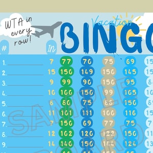 MEGA SALE! Vacation 150 WTA In Each Row, 15 Line Pyp Themed Bingo Board