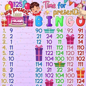 BIRTHDAY! Time For Presents 125 *2 Versions* Reg. WTA & Pro. Board (Min. 20), 15 Line PYP Themed Bingo Boards