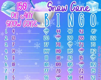 Snow Cone 150 WTA & Pro. Board (Min. 25), 15 Line PYP Themed Bingo Boards