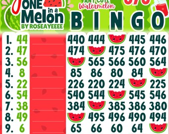 One In A Melon 575 *2 Versions* Reg. WTA & Pro. Board (Min. 100), 15 Line PYP Themed Bingo Boards
