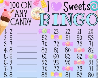 I Love Sweets 100 WTA In Each Row, 15 Line PYP Themed Bingo Boards (With/Without Lines Included)