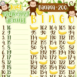 Just Monkeying Around 200 *2 Versions* Reg. WTA & Pro. Boards, 15 Line PYP Themed Bingo Boards