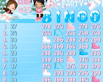 DECEMBER! Ice Skating Party 425 *2 Versions* Reg. WTA & Pro. Boards, 15 Line Pyp Themed Bingo Boards