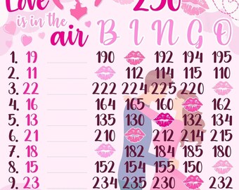 VALENTINES! Love Is In The Air 250 *2 Versions* Reg. WTA & Pro. Boards, 15 Line Pyp Themed Bingo Boards