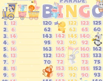Fluffy Friends Parade 175 *4 Versions* Reg. & Pro. Board (Min. 25), With/Without Lines Versions 15 Line PYP Themed Bingo Boards, No Lines