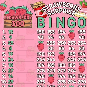 Strawberry Surprise 300 WTA *2 Versions* Reg. & Pro. Board (Min. 50), 15 Line Pyp Themed Bingo Boards