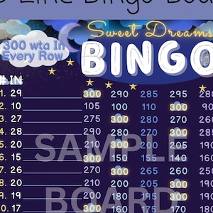 Sweet Dreams 300 WTA In Each Row, PYP 15 Line Themed Bingo Board