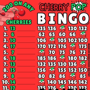 Cherry Pop 200 WTA & Pro. Board (Min. 20), 15 Line PYP Themed Bingo Boards