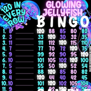 120 WTA* Glowing Jellyfish & Pro. Boards, 15 Line PYP Themed Bingo Boards