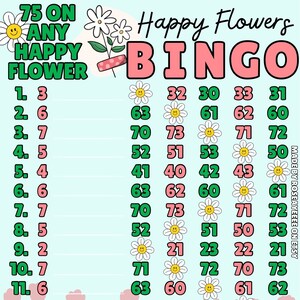Happy Flowers 75 WTA & Pro. Board (Min. 10), 15 Line PYP Themed Bingo Boards