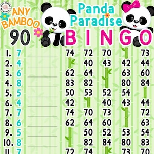 Panda Paradise 90 *2 Versions* Reg. WTA & Pro. Boards, 1-15 Line PYP Themed Bingo Boards