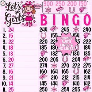 ¡NUEVO! Let’s Go Girls 300 Multi Outs *2 versiones* Sin líneas y con líneas, PEP, Cartones de bingo temáticos de 1 a 15 líneas