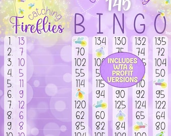 Catching Fireflies 145 *2 Versions* WTA & Profit Boards (Min. 25), PYP, Pro, Themed 1-15 Line Bingo Boards