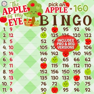 The Apple of My Eye 160 *2 Versions* WTA & Pro. Boards (Min. 20), PYP, Profit, Themed 1-15 Line Bingo Boards