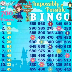 Possibly Impossible 700 *2 versioner* Reg. WTA & Pro.-brädor, 1–15 raders PYP-tema bingo/Bno-brädor