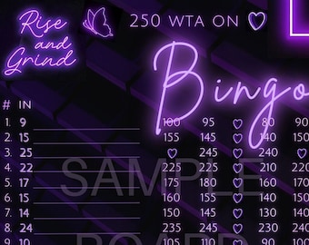 MEGASALE! Rise And Grind 250 WTA In Each Row, 15 Line PYP Themed Bingo Board