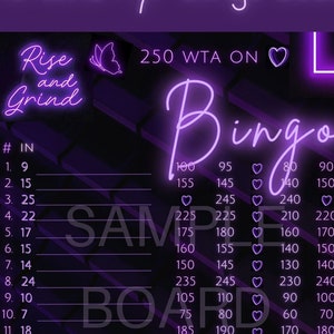 MEGASALE! Rise And Grind 250 WTA In Each Row, 15 Line PYP Themed Bingo Board