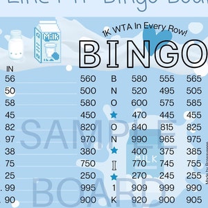 SALE! Milk 1K WTA In Each Row,  PYP 15 Line Themed Bingo Board