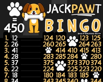 NEW! JackPAWT 450 WTA *2 Versions* Regular & Pro. Board (Min. 80), 15 Line PYP Themed Bingo Boards