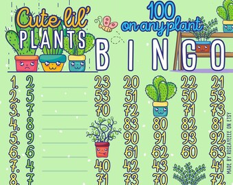 Cute Lil’ Plants 100 WTA *2 Versions* Reg. & Pro. Board (Min. 20), 15 Line Pyp Themed Bingo Boards