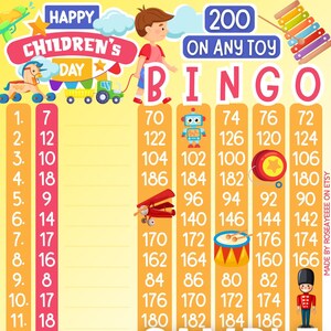 Children’s Day 200 WTA *2 Versions* Reg. & Pro. Board (Min. 50), 15 Line PYP Themed Bingo Boards
