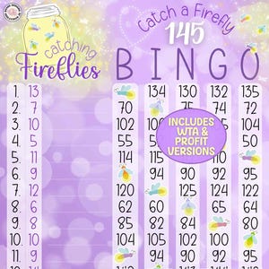 Catching Fireflies 145 *2 Versions* WTA & Profit Boards (Min. 25), PYP, Pro, Themed 1-15 Line Bingo Boards