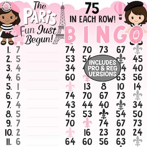 The Paris Fun Has Just Begun 75 *2 Versions* Reg. WTA & Pro. Boards (Min. 15), PYP, Profit, Themed 1-15 Line Bingo Boards