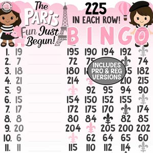 The Paris Fun Has Just Begun 225 *2 Versions* Reg. WTA & Pro. Boards (Min. 30), PYP, Profit, Themed 1-15 Line Bingo Boards