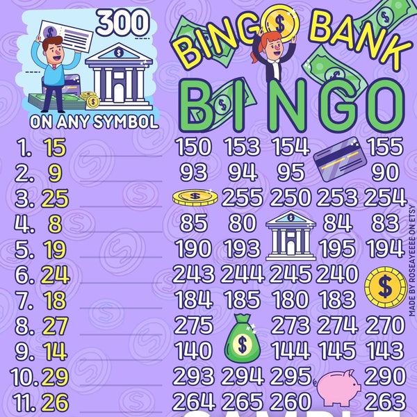 Bingo Bank 300 WTA *2 Versions* Regular & Pro. Board (Min. 40), 15 Line Pyp Themed Bingo Boards