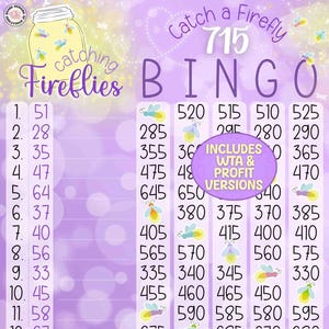 Catching Fireflies 715 *2 Versions* WTA & Profit Boards (Min. 150), PYP, Pro, High Roller, Themed 1-15 Line Bingo Boards