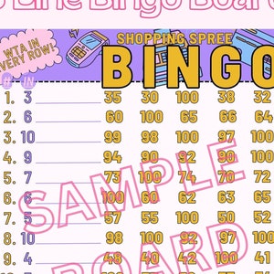 SALE! Shopping Spree 100 WTA In Each Row, PYP 15 Line Themed Bingo Board