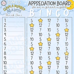 Have A Great Night Appreciation Bingo Board (Up To 15), Nighttime Sky Theme, 1-15 Line, Bingo/BNO Host Board