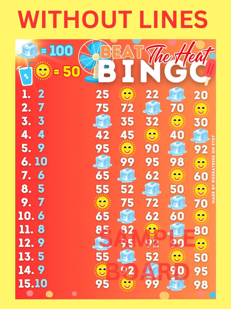 Bingo Ranges Beat the Heat 100 WTA and 50 in Each Row, 15 Line PYP Themed Bingo ...