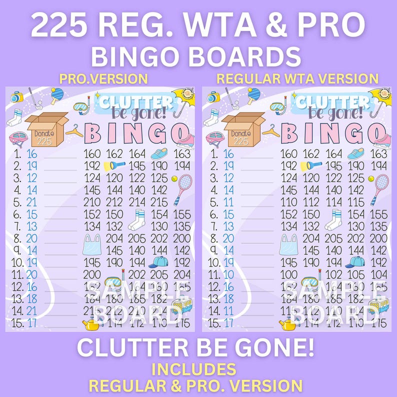 Clutter Be Gone! 225 *2 Versions* Reg. WTA & Pro. Boards, 15 Line PYP ...