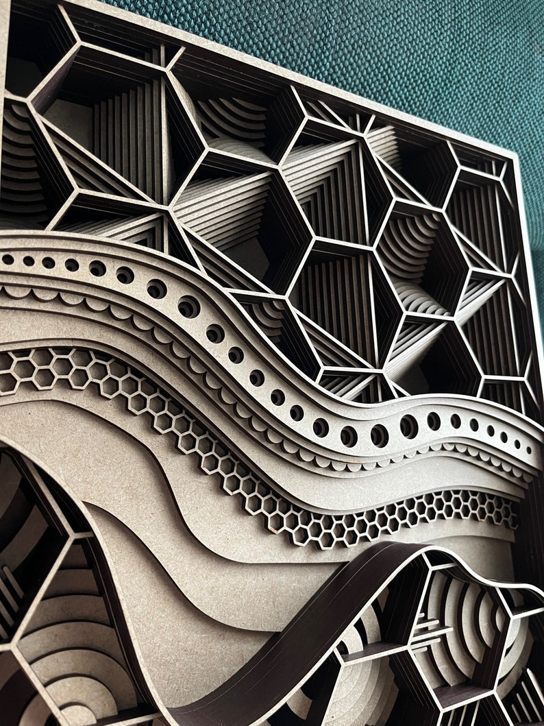 Multi Layer Laser Cut Wood Geometric Art King Honey Etsy